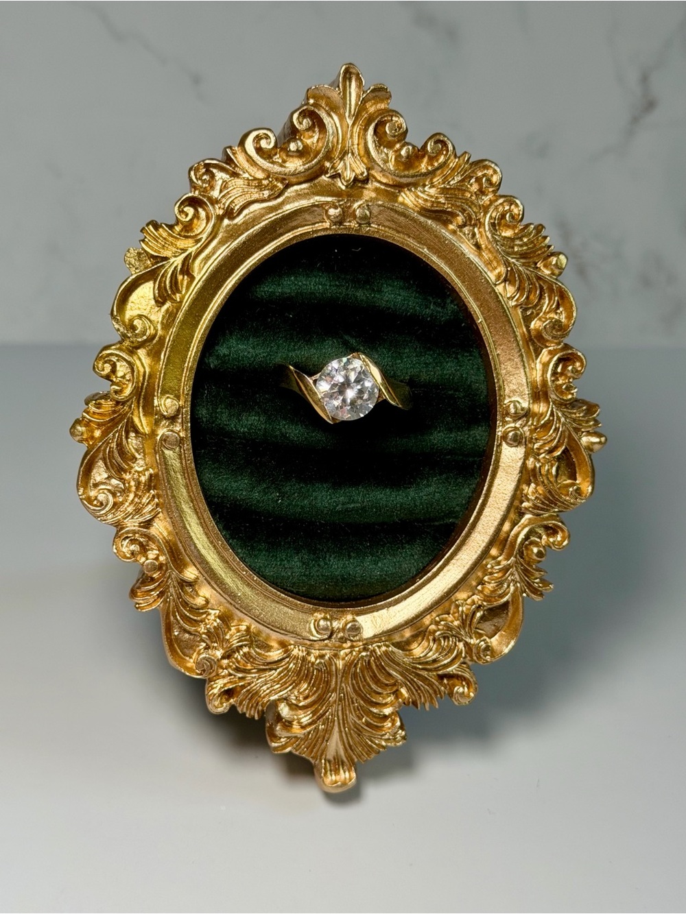 Vintage Gold Tone Solitaire Ring Large Clear Stone Size 8 Statement Ring - Picture 6 of 10
